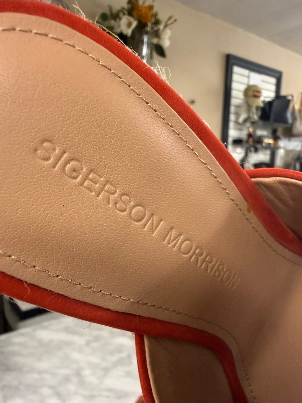 Sigerson Morrison Coral Red Suede Slip on Wedge NEW Size 7